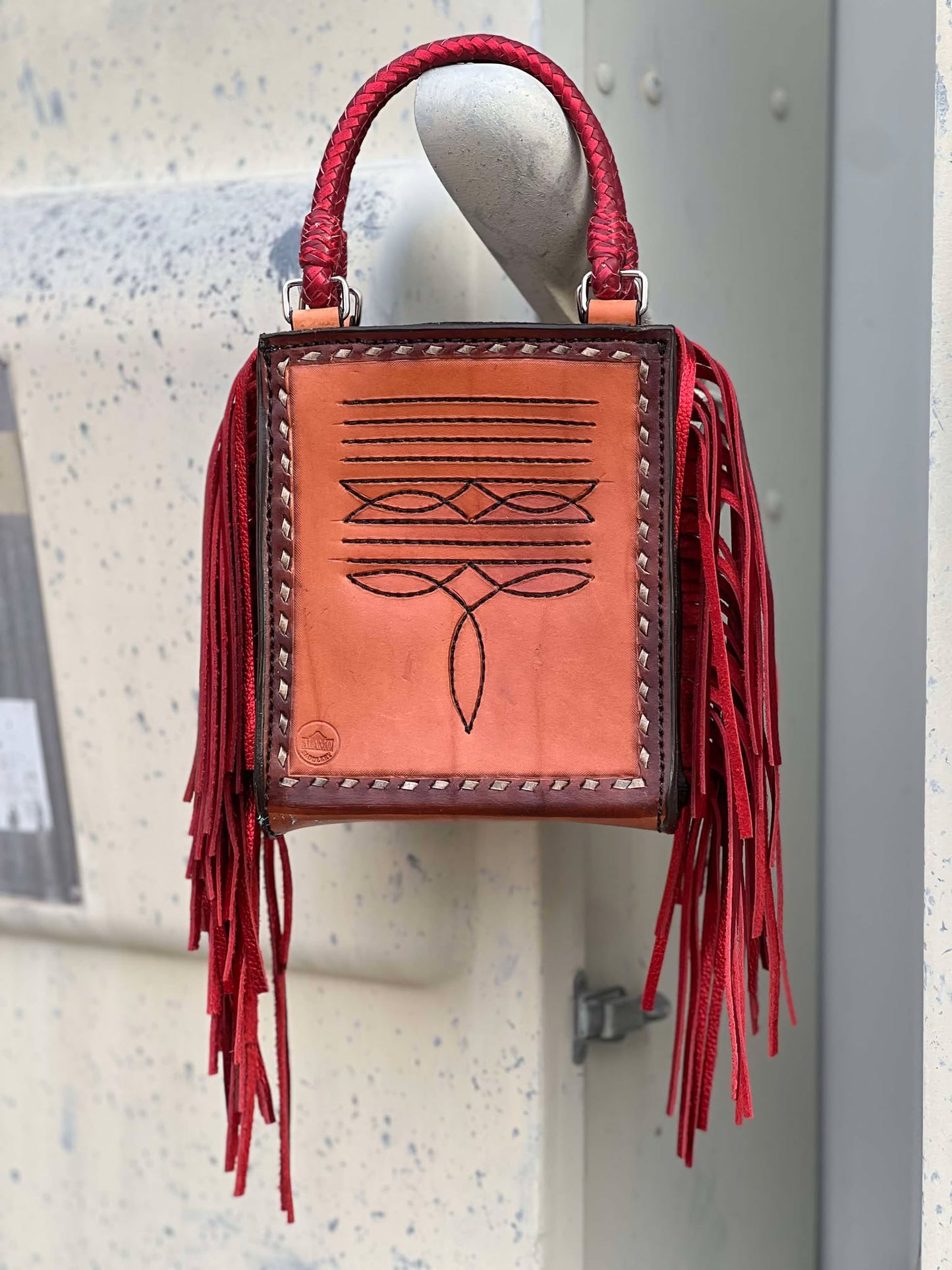 Card Handbag- Red Bronc Rider FRINGE W/ INLAY