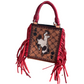 Card Handbag- Red Bronc Rider FRINGE W/ INLAY