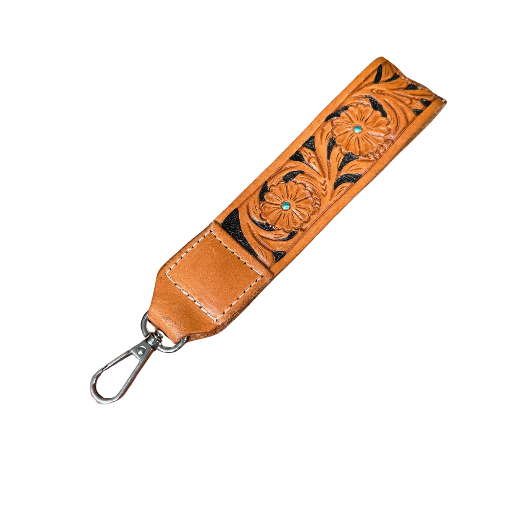 Floral tooled leather keychains #6