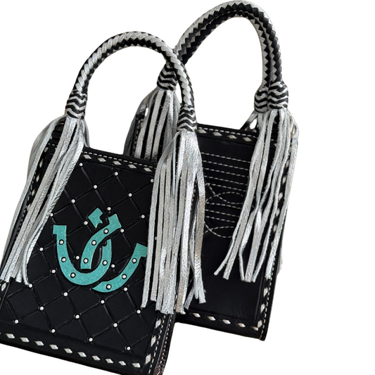 The Card Handbags- TURQUOISE HORSE SHOE SILVER TASSEL