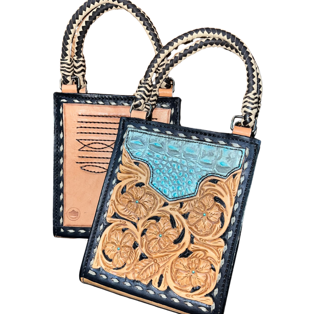 Card Handbag- Turquoise Gator