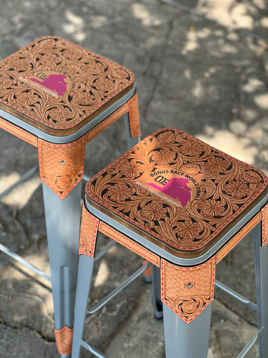 (PRE-ORDER) Full floral with Pink Buckstitch Bar Stools