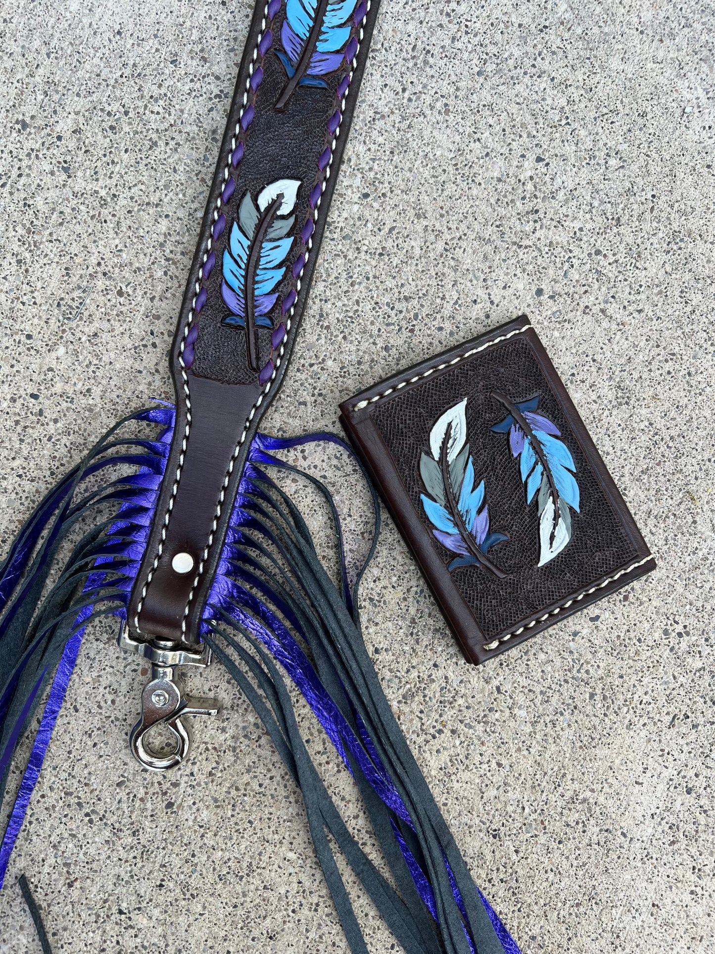 High End Stadium Bag w/ FRINGE Leather strap & Card Holder (3-piece set)