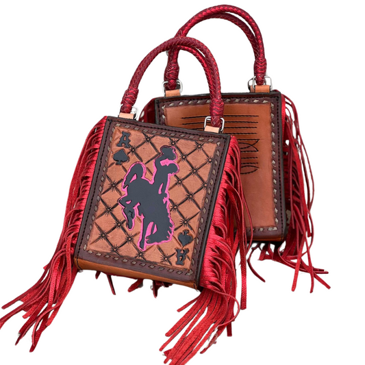 Card Handbag- Red Bronc Rider FRINGE