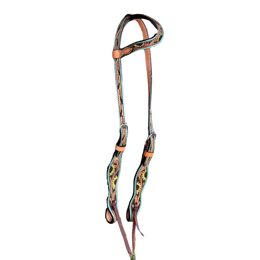 2074-Turquosie sunflower 5/8" Wave one ear headstall