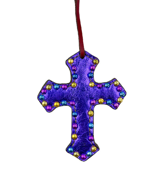 108-JMP Cross purple metallic overlay with spots